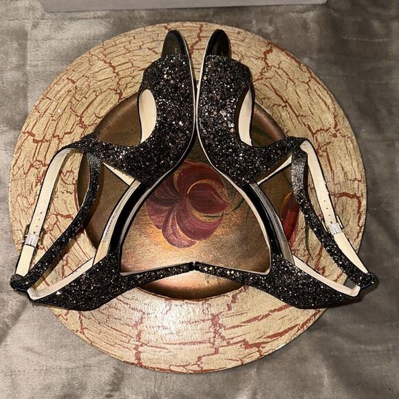 Jimmy Choo 11/41 Emily 85 Bronze Mix Midnight Coarse Glitter Heels Sandals - Picture 11 of 17